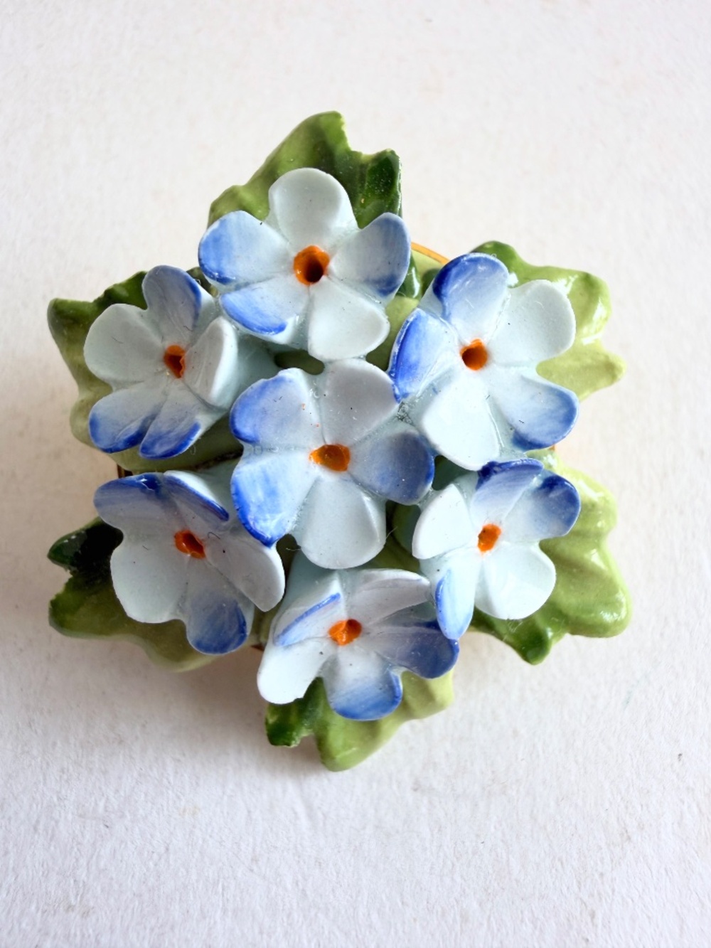 Vintage blue Forget Me Not Bone China Flower Brooch Pin Back